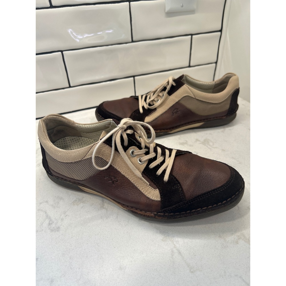 Fluchos Mens Leather Suede Sneakers Brown Tan Lace Up Low Top Shoes Spain 41